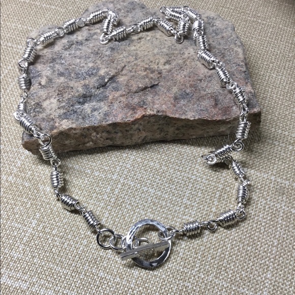 Silver Chain Necklace, Link Chain Toggle Choker - Picture 4 of 8
